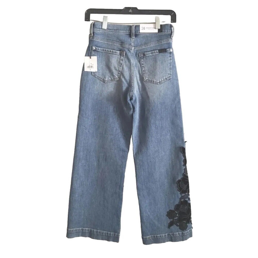 7 For All Mankind Cropped Jean Alexa Trouser Floral Embroided Wide Leg 24 New - Picture 5 of 9